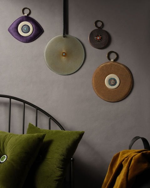 Deri Askılı Cam Nazarlık  [GOLD-25cm]