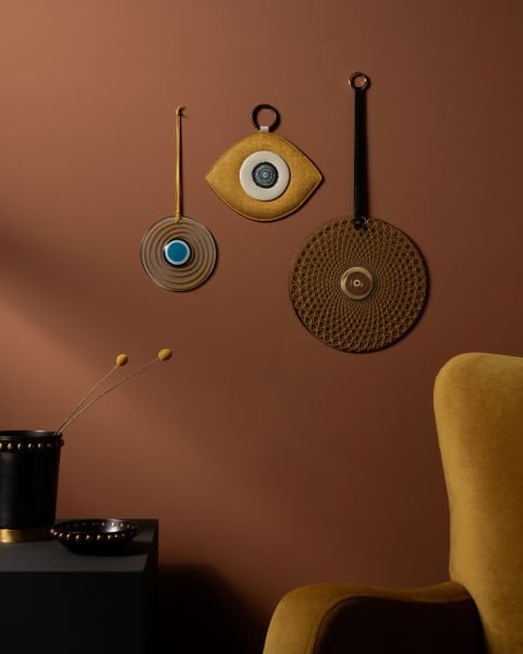 Deri Askılı Cam Nazarlık  [GOLD-25cm]