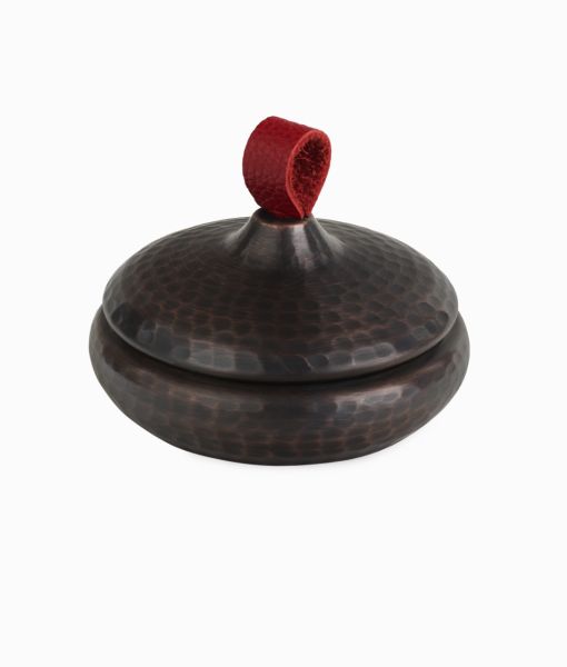 ALA Bakır Lokumluk [Deri Kulp-14cmx7,5cm] Kırmızı Deri Kulp