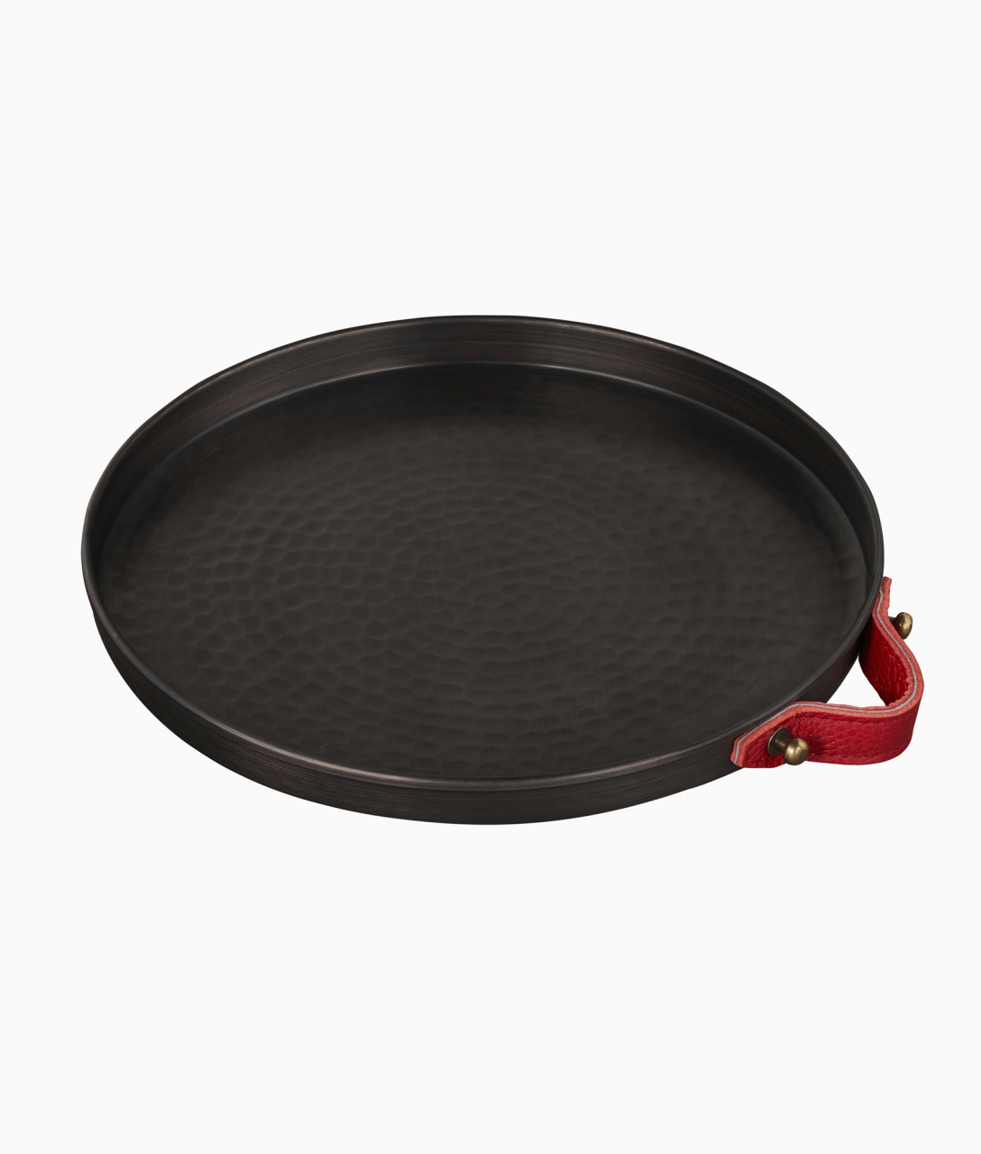 ALA Bakır Tepsi [Deri Kulp-23cm] Kırmızı Deri Kulp