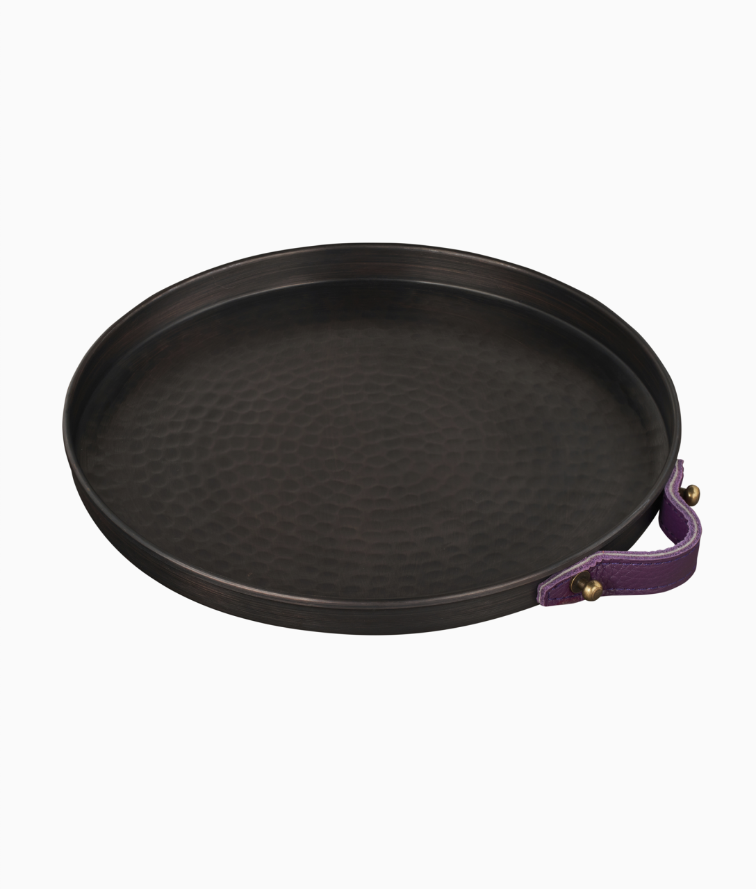 ALA Bakır Tepsi [Deri Kulp-23cm] Mor Deri Kulp