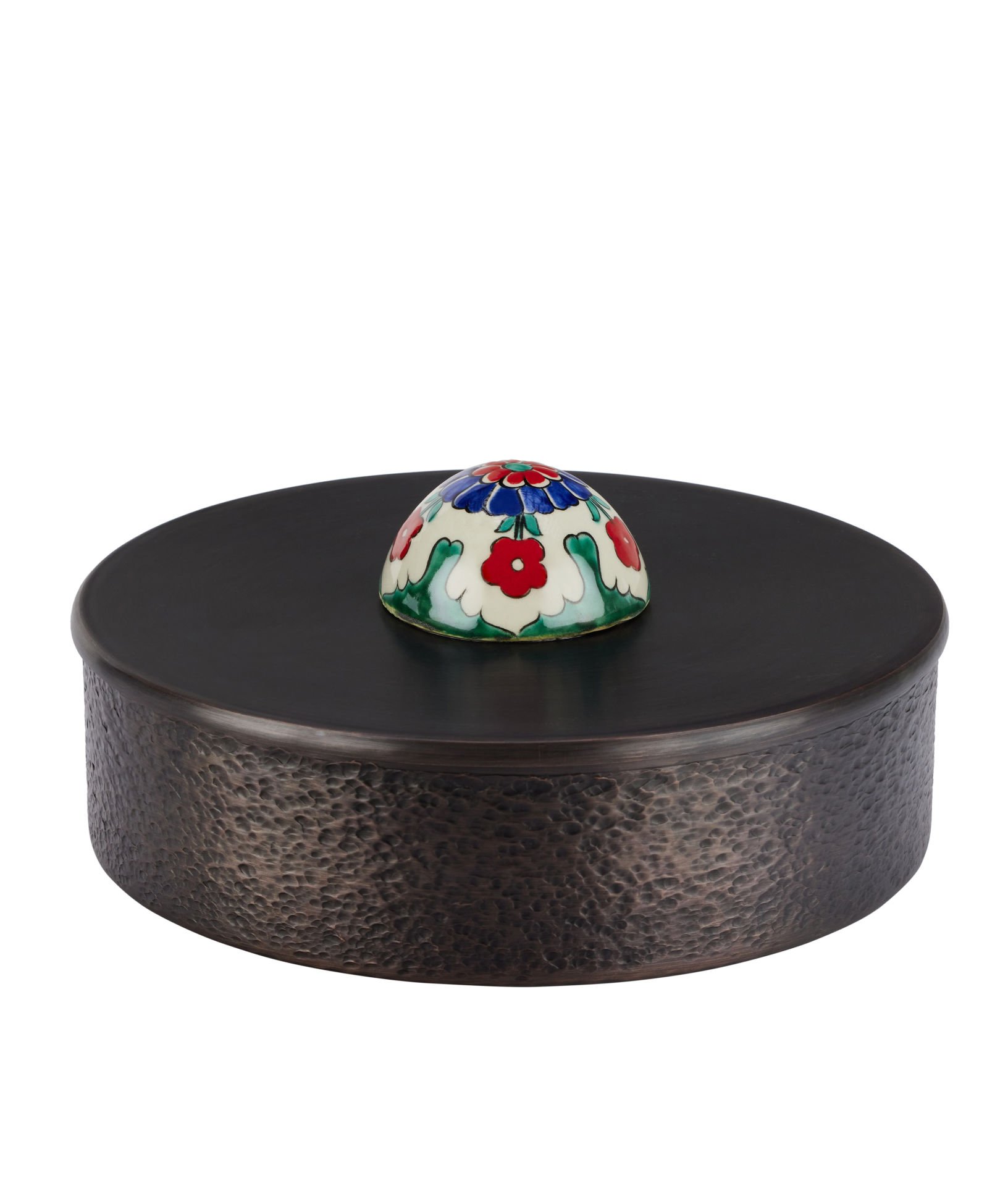 KUBBELİ Bakır Kutu [Çini Kubbe Dekor No:L1-19,5cmx6cm]