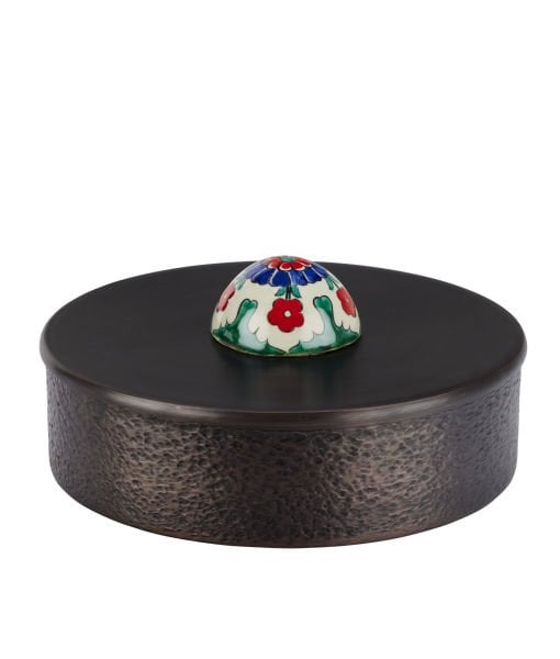 KUBBELİ Bakır Kutu [Çini Kubbe Dekor No:L1-19,5cmx6cm]