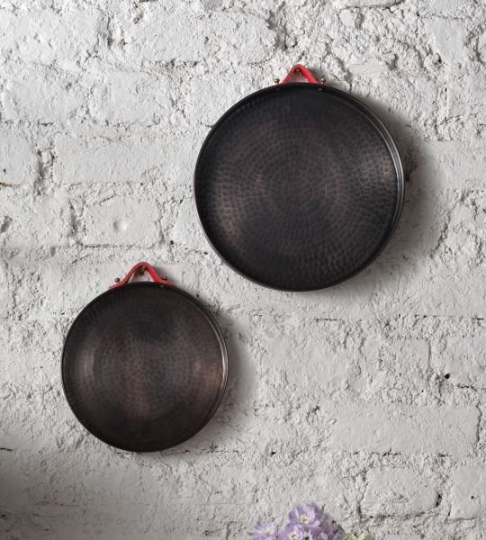 ALA Bakır Tepsi [Deri Kulp-28cm] Kırmızı Deri Kulp