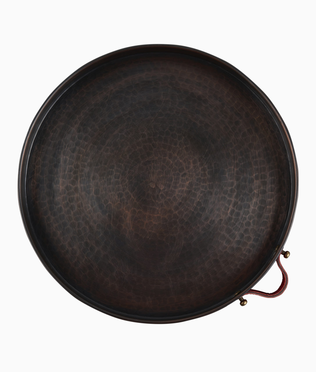 ALA Bakır Tepsi [Deri Kulp-28cm] Kırmızı Deri Kulp