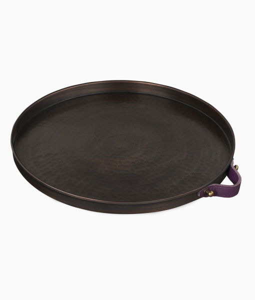 ALA Bakır Tepsi [Deri Kulp-28cm] Mor Deri Kulp