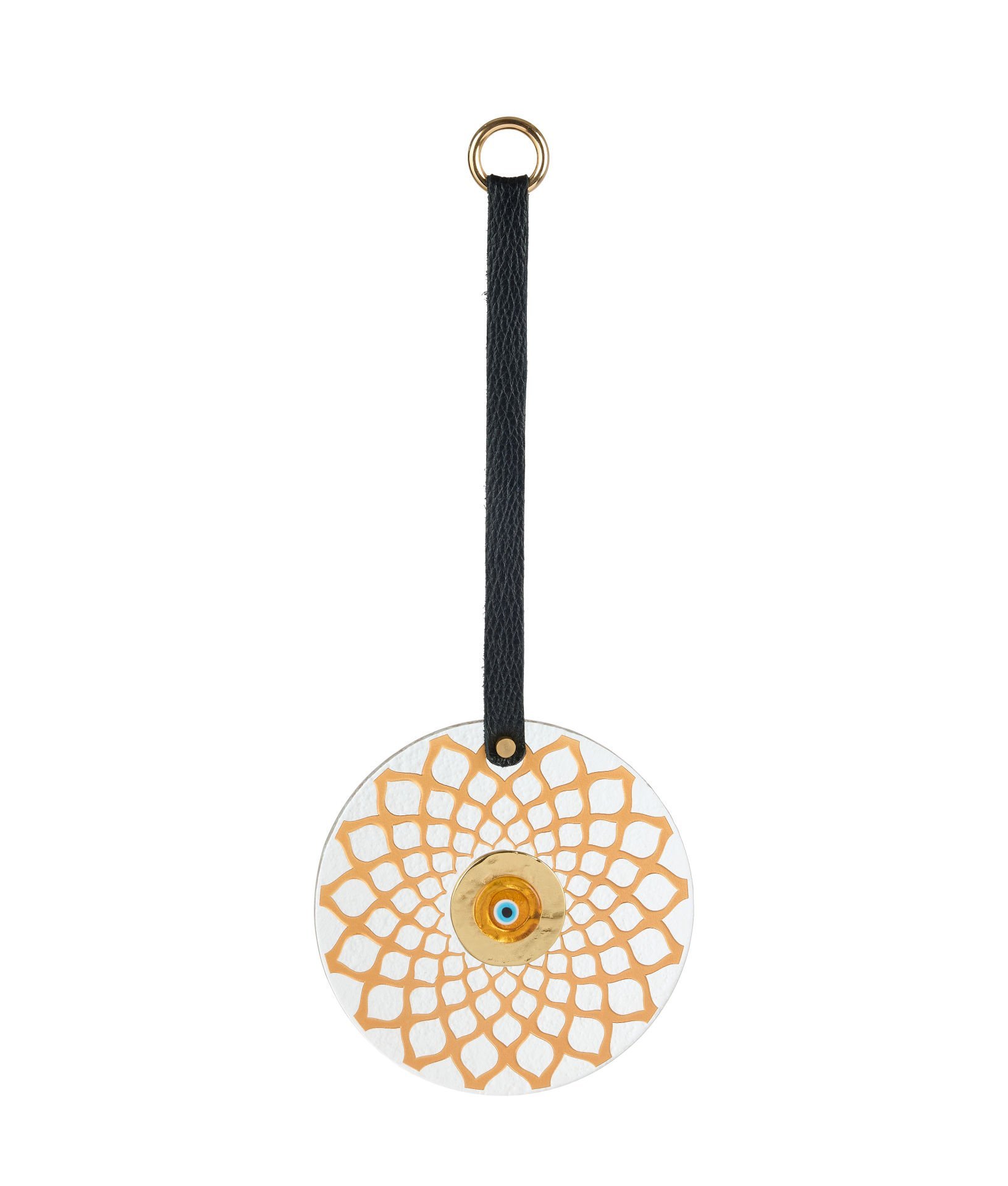 Deri Askılı Cam Nazarlık  [BAKIR-14cm]