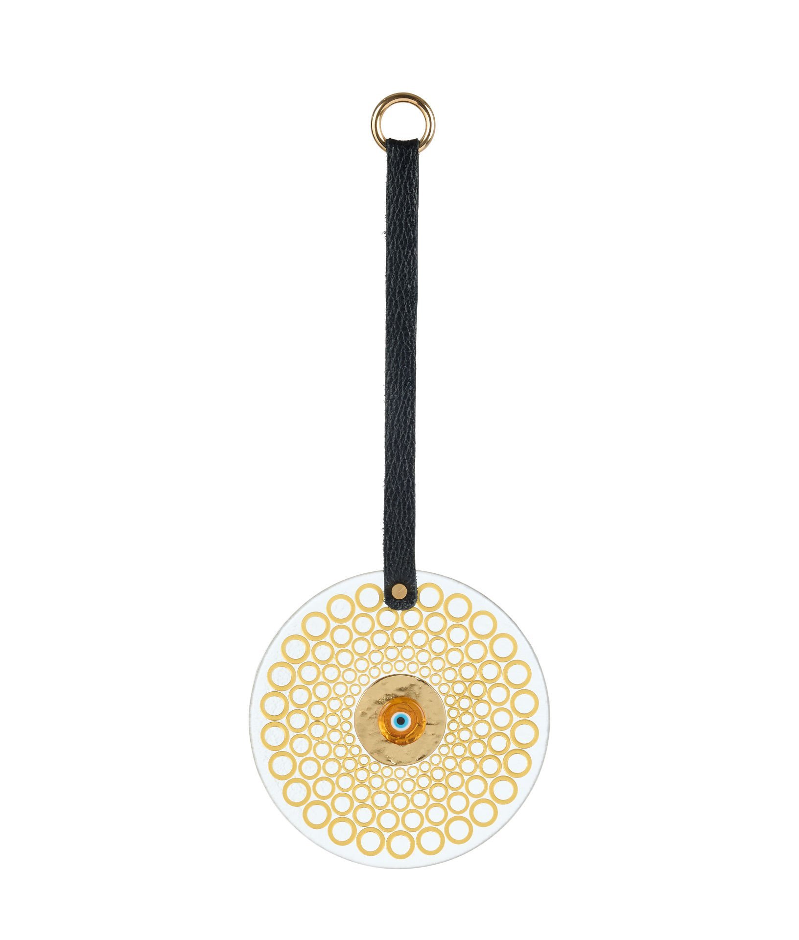 Deri Askılı Cam Nazarlık  [GOLD-14cm]