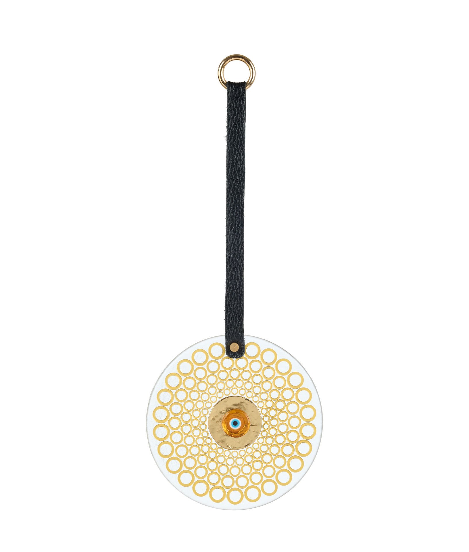 Deri Askılı Cam Nazarlık  [GOLD-14cm]