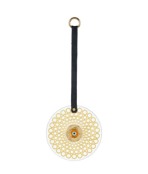 Deri Askılı Cam Nazarlık  [GOLD-14cm]