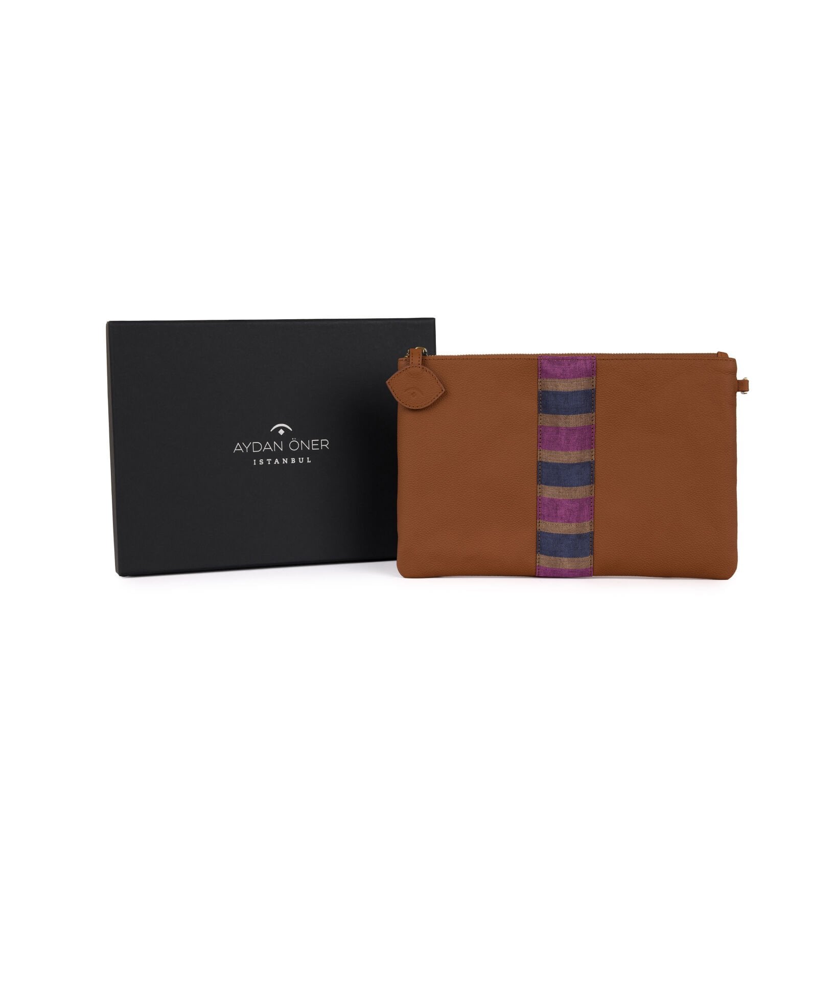 CLUTCH ÇANTA [Taba Deri - Şerit]