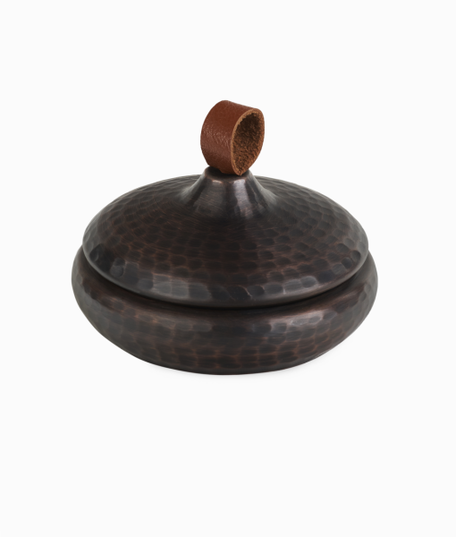 ALA Bakır Lokumluk [Deri Kulp-14cmx7,5cm] Taba Deri Kulp