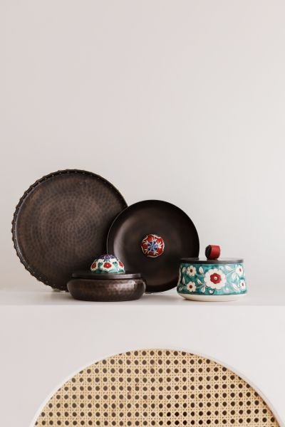 KUBBELİ Bakır Hamam Tası [Çini Kubbe Dekor No:2-17cm]
