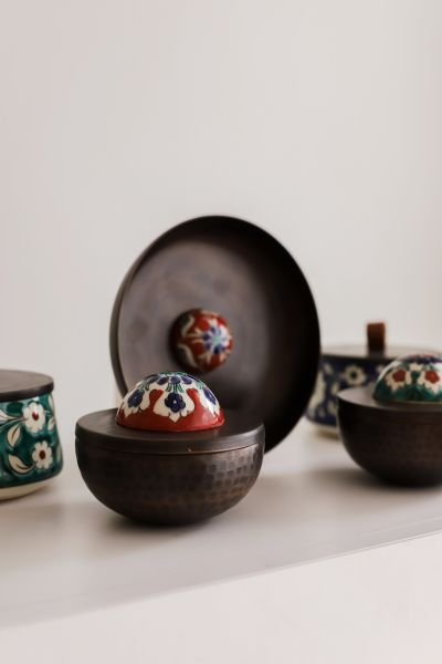 KUBBELİ Bakır Hamam Tası [Çini Kubbe Dekor No:2-17cm]