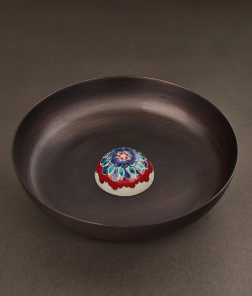 KUBBELİ Bakır Hamam Tası [Çini Kubbe Dekor No:2-17cm]