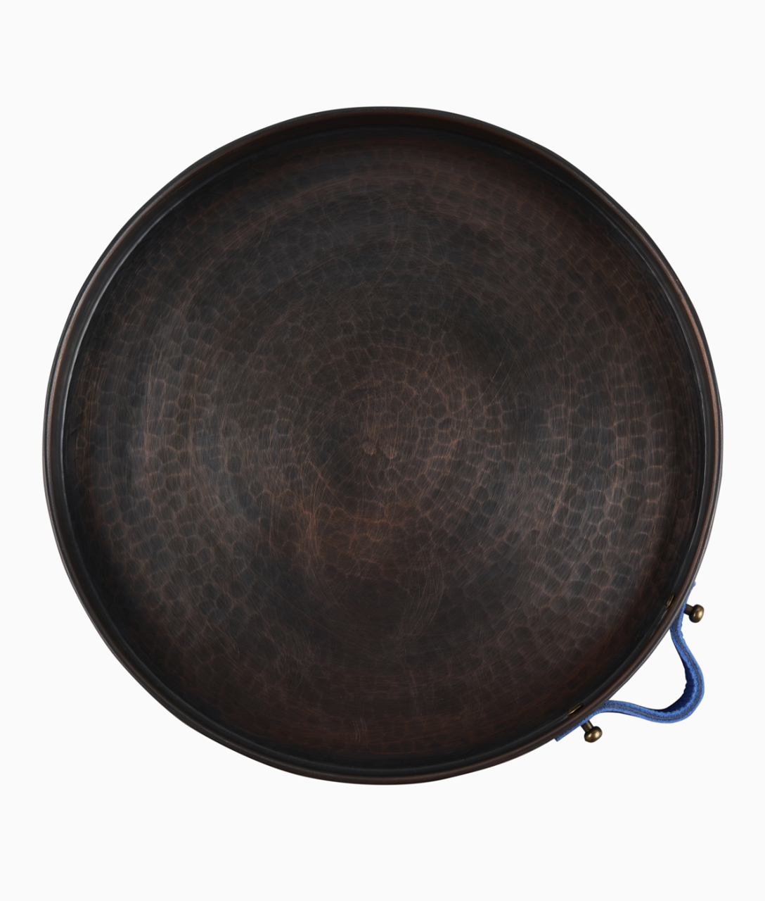 ALA Bakır Tepsi [Deri Kulp-28cm] Lacivert Deri Kulp