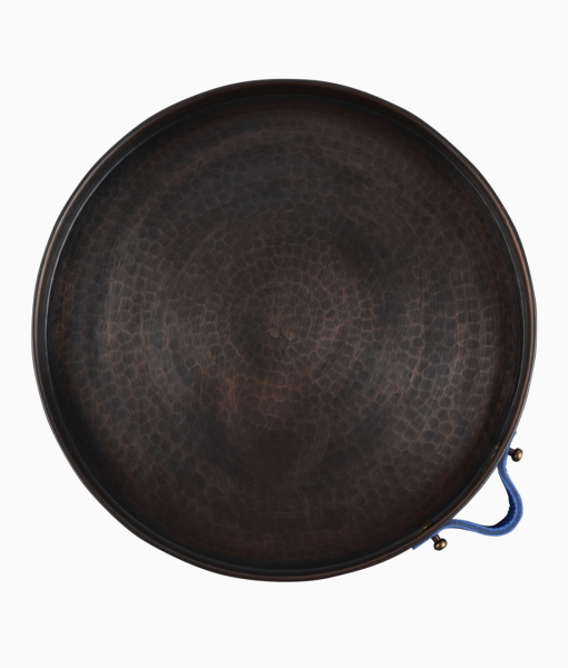 ALA Bakır Tepsi [Deri Kulp-28cm] Lacivert Deri Kulp
