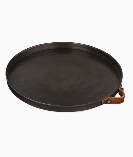 ALA Bakır Tepsi [Deri Kulp-28cm] Taba Deri Kulp
