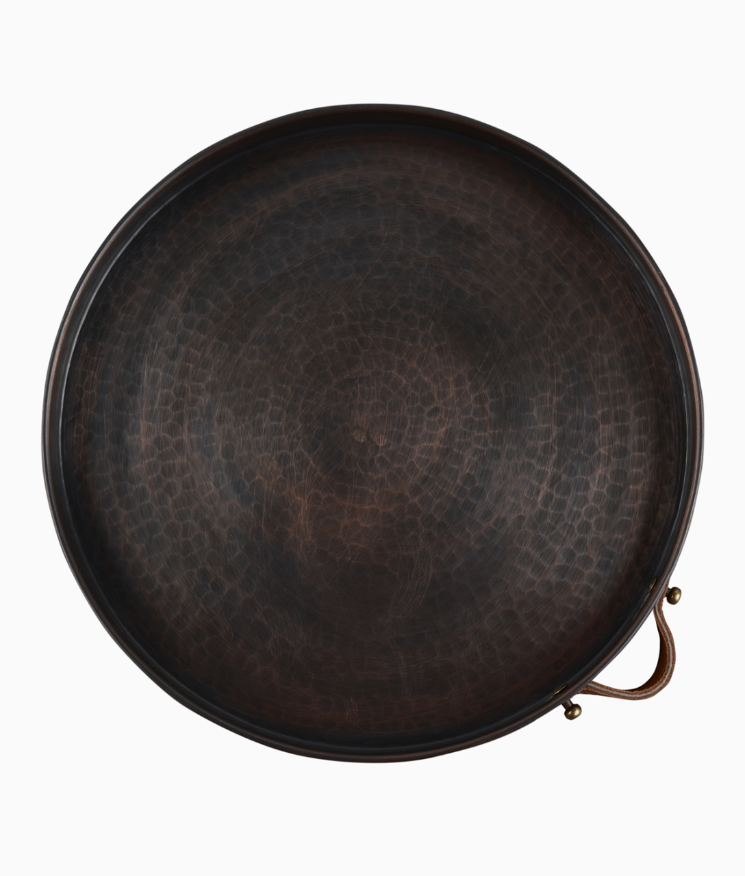 ALA Bakır Tepsi [Deri Kulp-28cm] Taba Deri Kulp