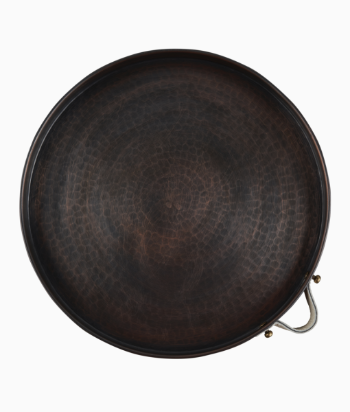 ALA Bakır Tepsi [Deri Kulp-28cm] Ekru Deri Kulp