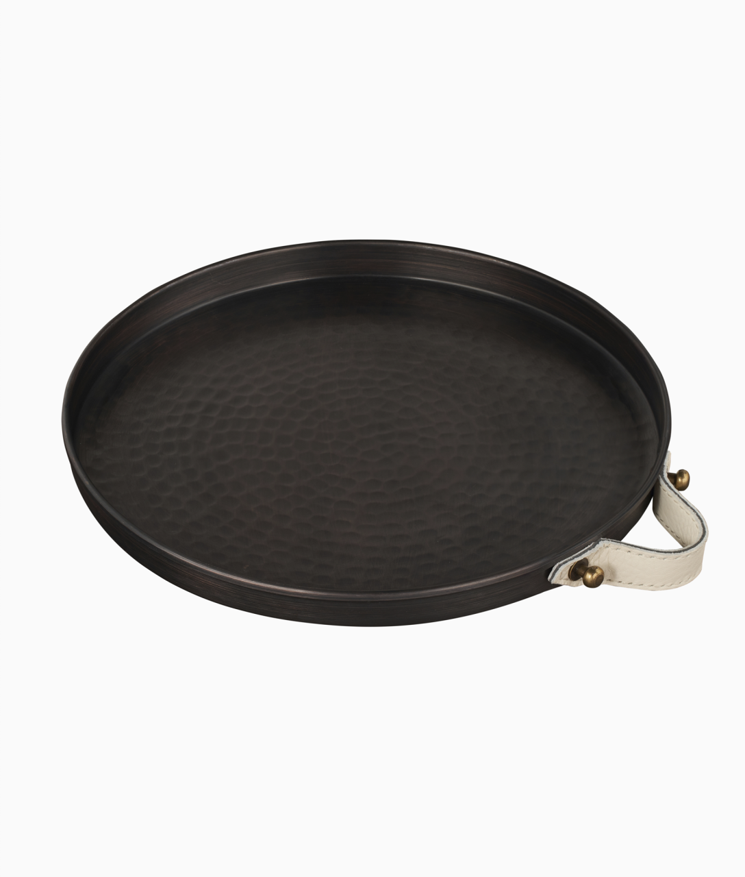 ALA Bakır Tepsi [Deri Kulp-23cm] Ekru Deri Kulp