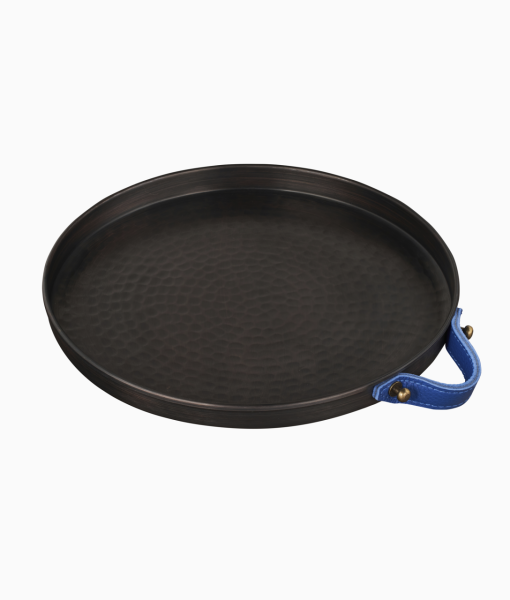 ALA Bakır Tepsi [Deri Kulp-23cm] Lacivert Deri Kulp