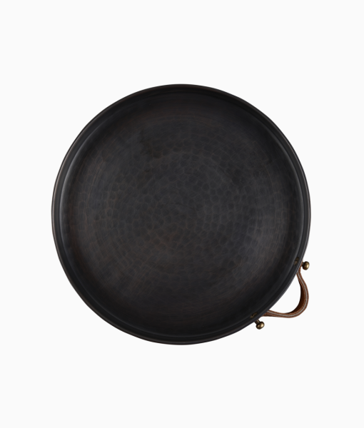ALA Bakır Tepsi [Deri Kulp-23cm] Taba Deri Kulp