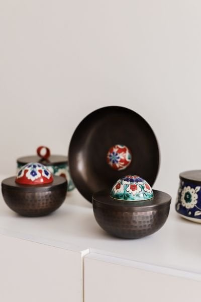 KUBBELİ Bakır Lokumluk [Çini Kubbe Dekor No:L1-11cmx9cm]