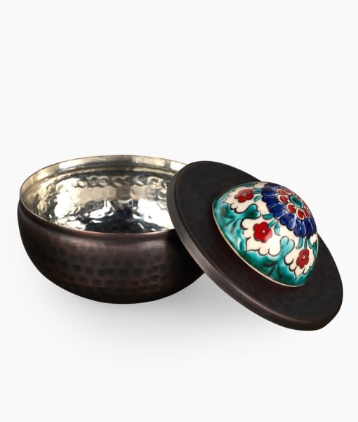 KUBBELİ Bakır Lokumluk [Çini Kubbe Dekor No:L1-11cmx9cm]