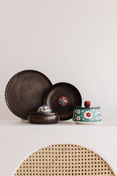 KUBBELİ Bakır Lokumluk [Çini Kubbe Dekor No:L1-14cmx8cm]