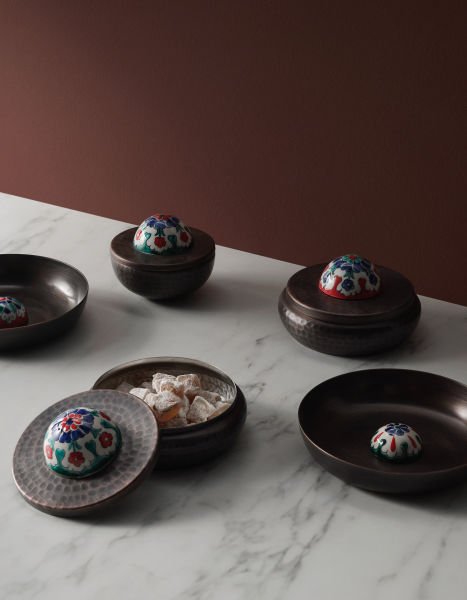 KUBBELİ Bakır Lokumluk [Çini Kubbe Dekor No:L1-14cmx8cm]