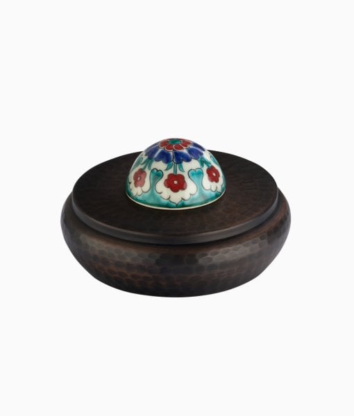KUBBELİ Bakır Lokumluk [Çini Kubbe Dekor No:L1-14cmx8cm]