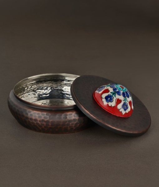 KUBBELİ Bakır Lokumluk [Çini Kubbe Dekor No:L2-14cmx8cm]