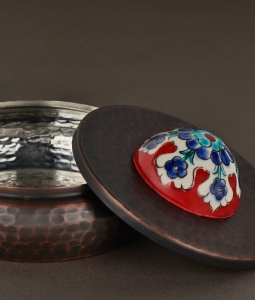 KUBBELİ Bakır Lokumluk [Çini Kubbe Dekor No:L2-14cmx8cm]