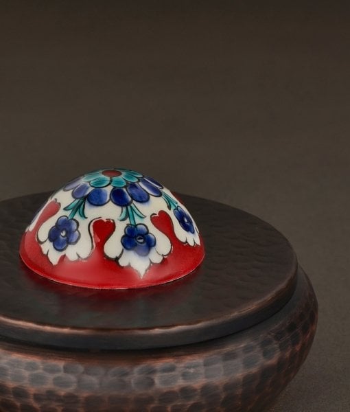KUBBELİ Bakır Lokumluk [Çini Kubbe Dekor No:L2-14cmx8cm]