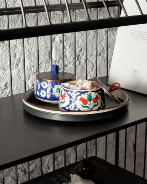 ARTY Ceramic Bowl [Decor No:5-Blue Handle-12cmx7cm]