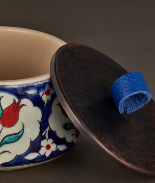 ARTY Ceramic Bowl [Decor No:5-Blue Handle-12cmx7cm]
