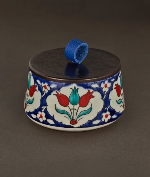 ARTY Ceramic Bowl [Decor No:5-Blue Handle-12cmx7cm]