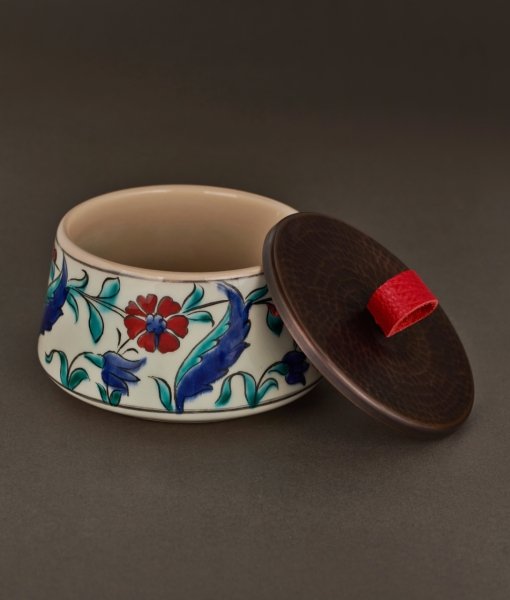 ARTY Çini Kase [Dekor No:6-Kırmızı Kulp-12cmx7cm]