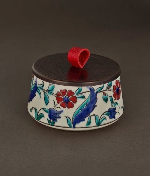 ARTY Çini Kase [Dekor No:6-Kırmızı Kulp-12cmx7cm]